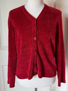 Preview International Red Chenille Cardigan Sweater Cozy Y2K Soft